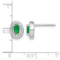 Sterling Silver Rhod-plated w/ Green and White CZ Oval Stud Earrings