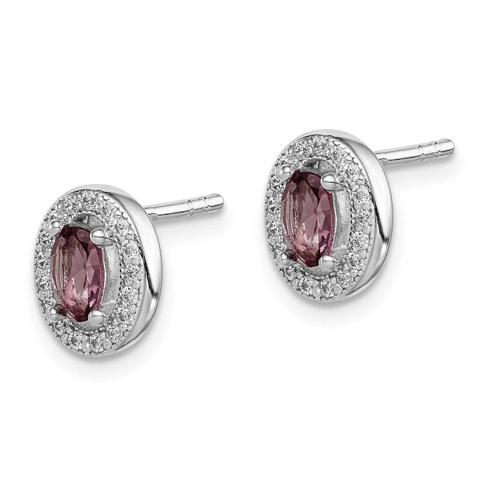 Sterling Silver Rhod-pltd June Purple and White CZ Oval Post Earrings