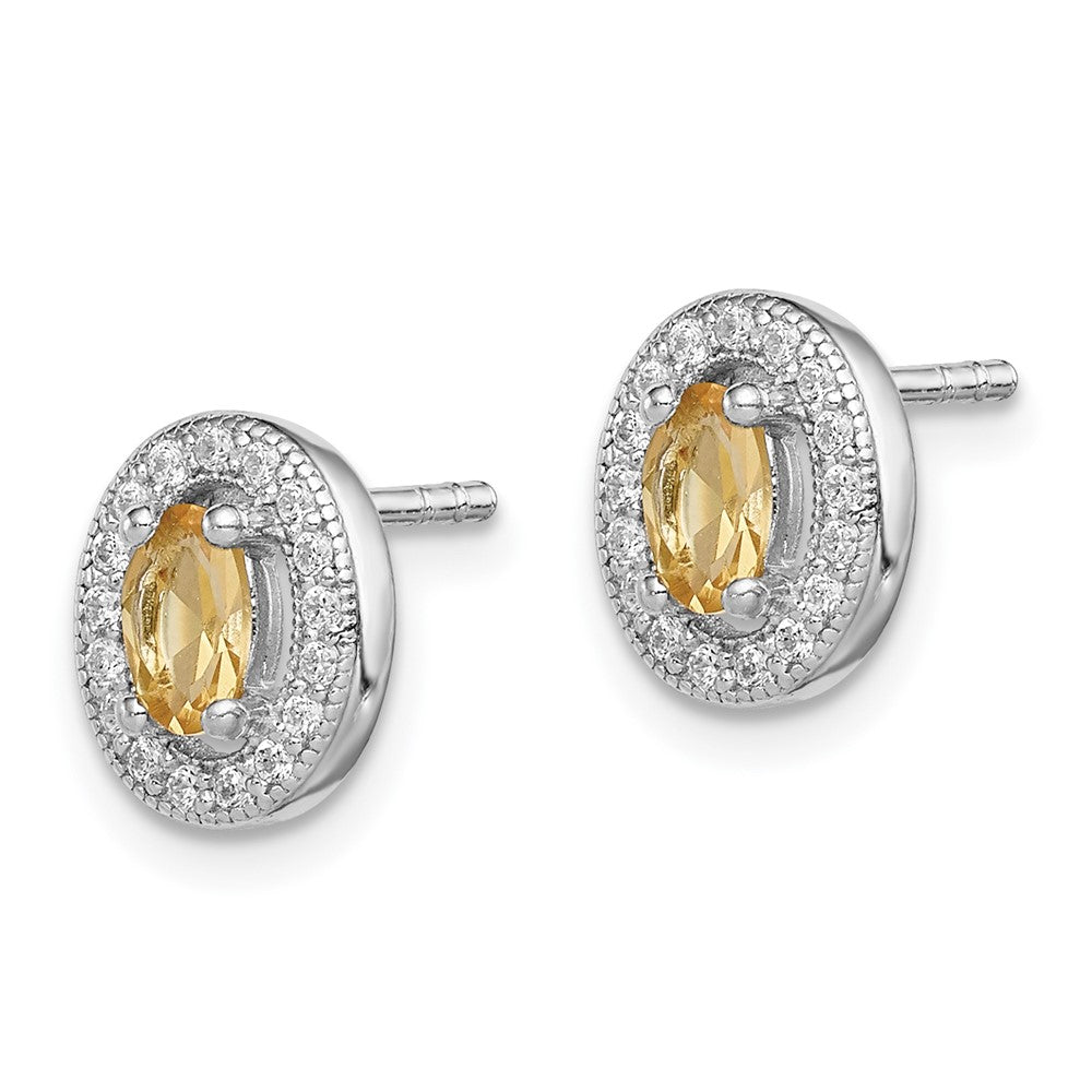 Sterling Silver Rhod-plated Yellow and White CZ Oval Stud Earrings