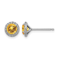 Sterling Silver Rhodium-plated Citrine and CZ Post Earrings