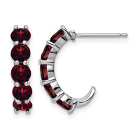 Sterling Silver Rhodium-plated Garnet J-Hoop Earrings