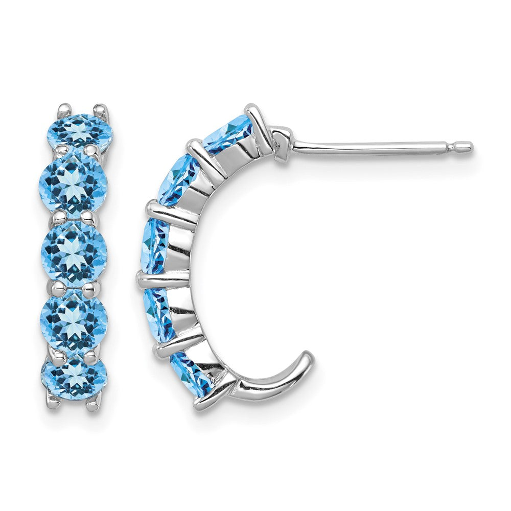 Sterling Silver Rhodium-plated Blue Topaz J-Hoop Earrings
