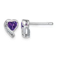 Sterling Silver Rhodium-plated Amethyst and Diamond Heart Earrings
