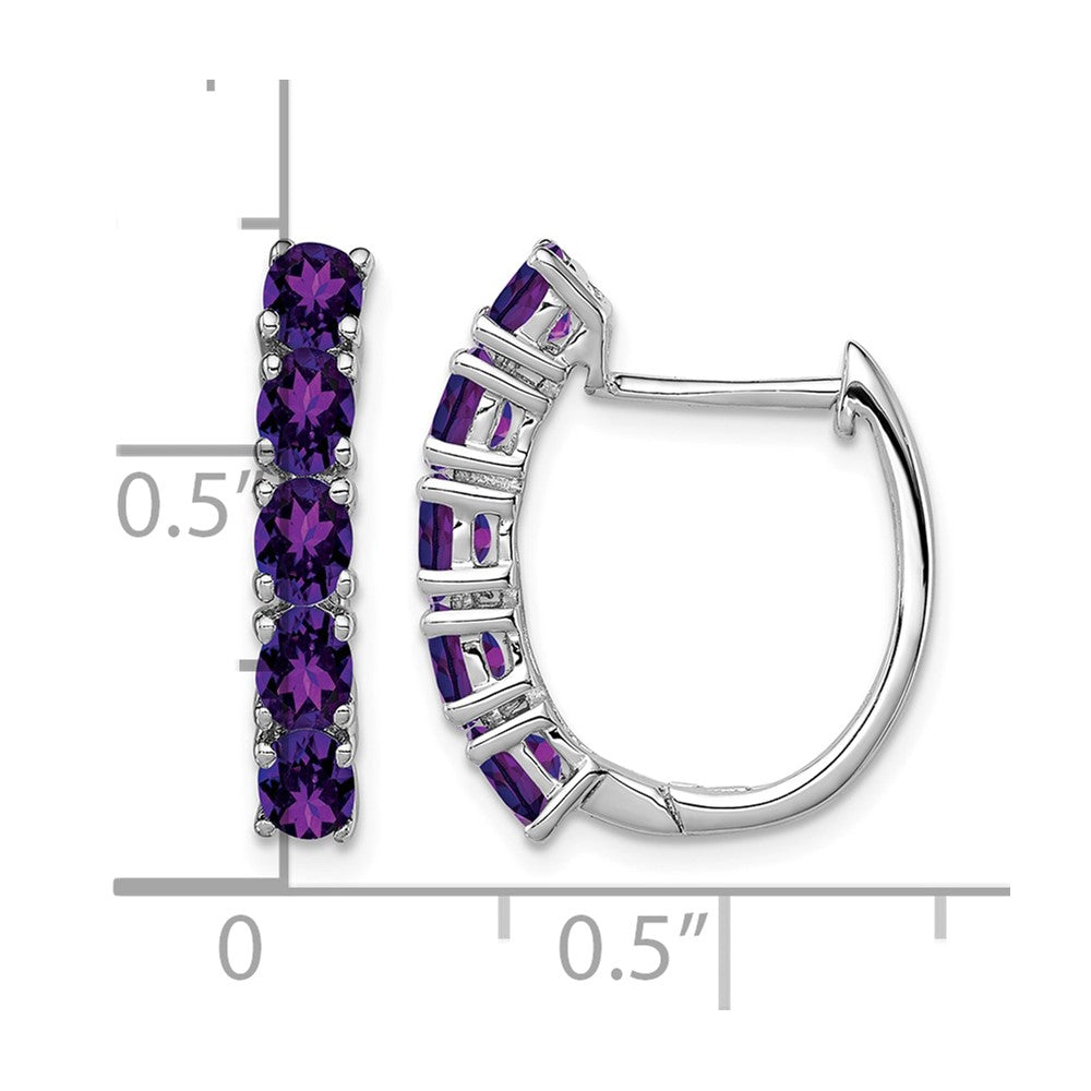 Sterling Silver Rhodium-plated Polished Amethyst Hinged Hoop Earrings