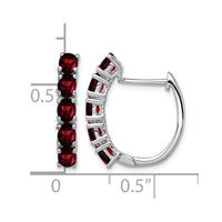 Sterling Silver Rhodium-plated Polished Garnet Hinged Hoop Earrings