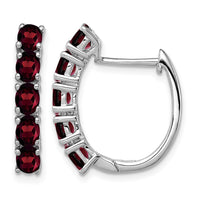 Sterling Silver Rhodium-plated Polished Garnet Hinged Hoop Earrings