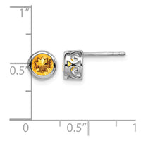 Sterling Silver Rhodium-plated Polished Citrine Round Post Earrings