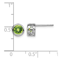 Sterling Silver Rhodium-plated Polished Peridot Round Post Earrings
