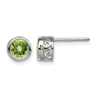 Sterling Silver Rhodium-plated Polished Peridot Round Post Earrings