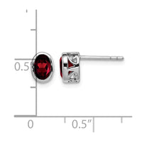 Sterling Silver Rhodium-plated Polished Garnet Oval Post Earrings