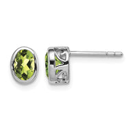 Sterling Silver Rhodium-plated Polished Peridot Oval Post Earrings