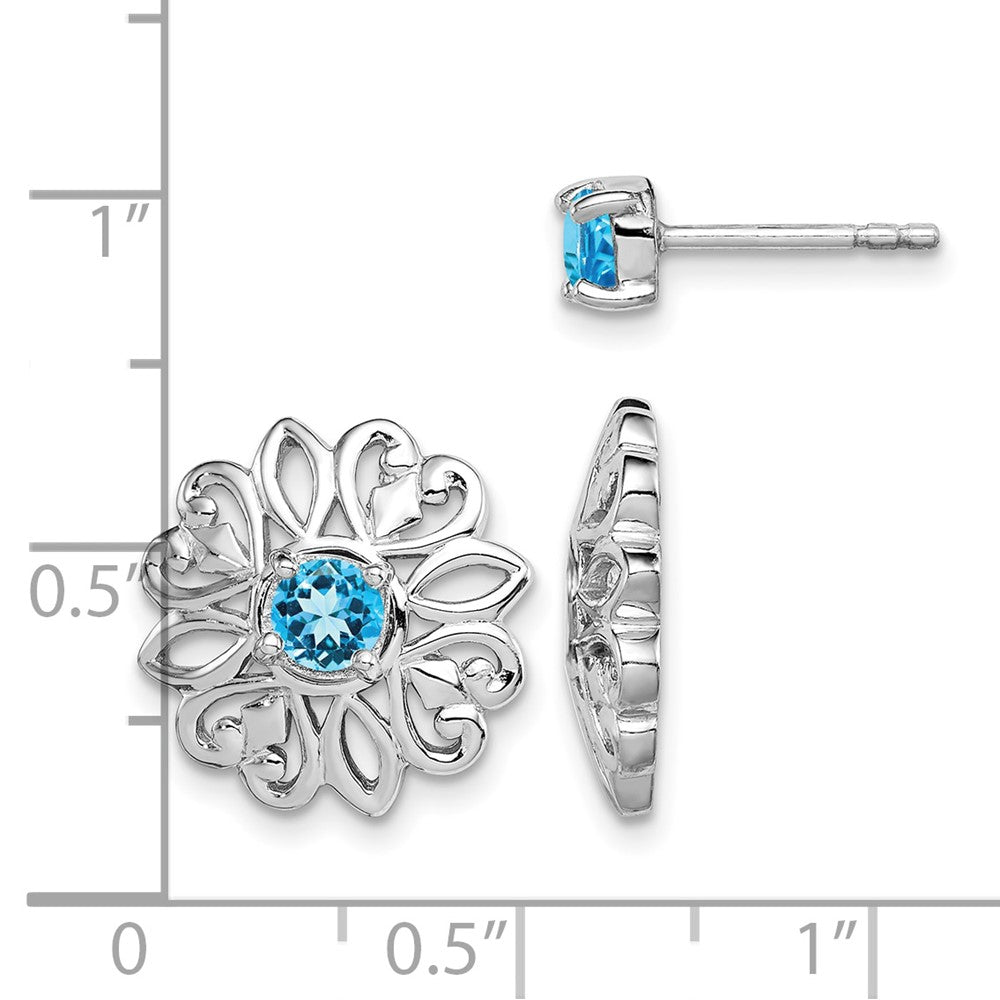 Sterling Silver Rhodium-plated Blue Topaz Studs with Earring Jackets