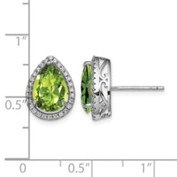 Sterling Silver Rhodium Polished Simulated Peridot & CZ Post Earrings