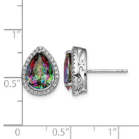 Sterling Silver Rhodium Polished Mystic Topaz & CZ Post Earrings