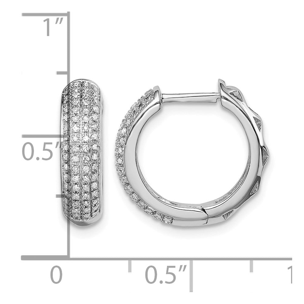 Sterling Silver Rhodium Diam. Hinged Hoop Earrings