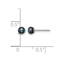 Sterling Silver Rh-plated 3-4mm Black FW Cultured Button Pearl Stud Earring