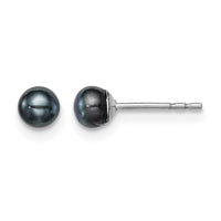 Sterling Silver Rh-plated 3-4mm Black FW Cultured Button Pearl Stud Earring