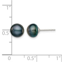 Sterling Silver Rh-plated 7-8mm Black FW Cultured Button Pearl Stud Earring