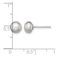Sterling Silver Rh-plated 6-7mm Grey FW Cultured Button Pearl Stud Earrings