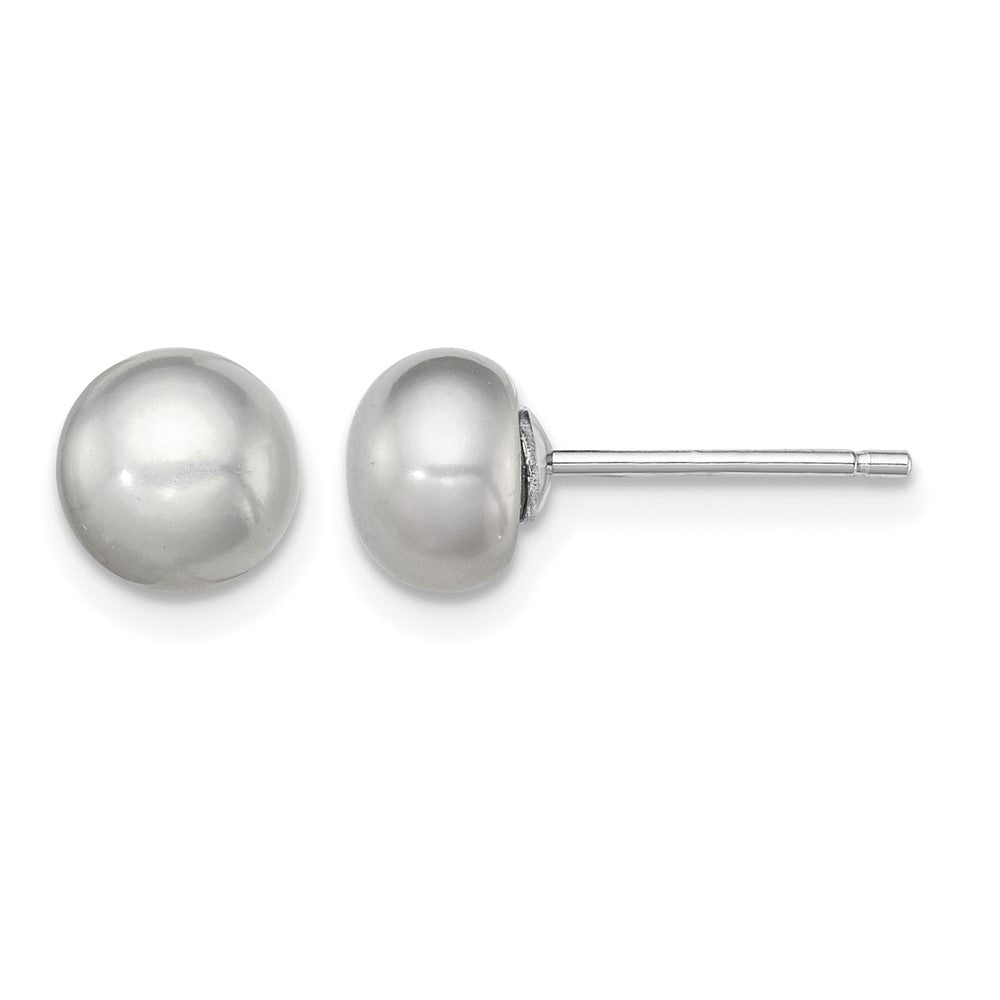 Sterling Silver Rh-plated 6-7mm Grey FW Cultured Button Pearl Stud Earrings