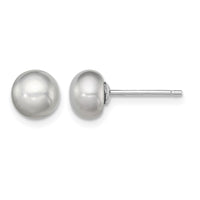 Sterling Silver Rh-plated 6-7mm Grey FW Cultured Button Pearl Stud Earrings