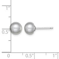 Sterling Silver Rh-plated 7-8mm Grey FW Cultured Button Pearl Stud Earrings
