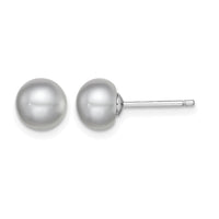 Sterling Silver Rh-plated 7-8mm Grey FW Cultured Button Pearl Stud Earrings