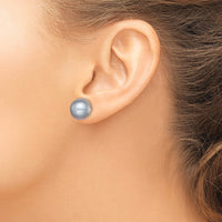 Sterling Silver Rh-plated 12-13mm Grey FWC Button Pearl Earrings