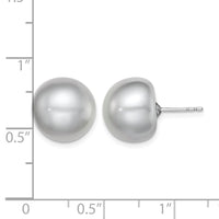Sterling Silver Rh-plated 12-13mm Grey FWC Button Pearl Earrings
