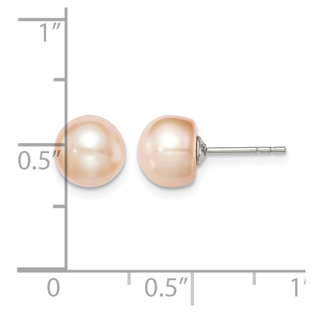 Sterling Silver Rh-plated 7-8mm Pink FW Cultured Button Pearl Stud Earrings