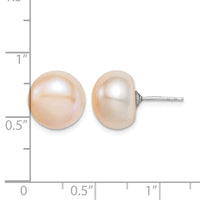 Sterling Silver Rh-pl 11-12mm Pink FW Cultured Button Pearl Stud Earrings