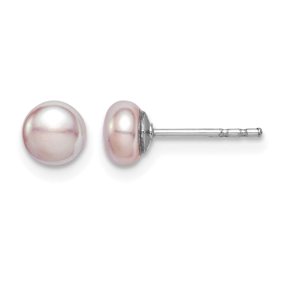 Sterling Silver Rh-plated 4-5mm Purple FWC Button Pearl Earrings
