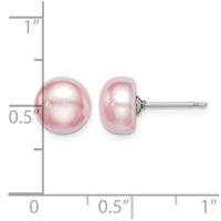 Sterling Silver Rh-plated 8-9mm Purple FWC Button Pearl Earrings