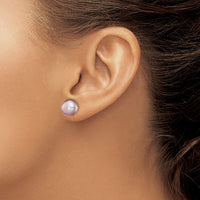 Sterling Silver Rh-plated 10-11mm Purple FWC Button Pearl Earrings