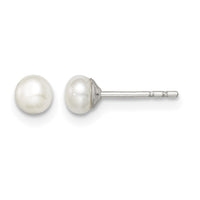 Sterling Silver Rh-plated 3-4mm White FW Cultured Button Pearl Stud Earring