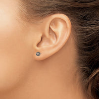 Sterling Silver 4-5mm RH Black FW Cultured Round Pearl Stud Earrings