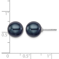 Sterling Silver Rh-plated 10-11mm Black FWC Round Pearl Earrings