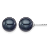 Sterling Silver Rh-plated 10-11mm Black FWC Round Pearl Earrings