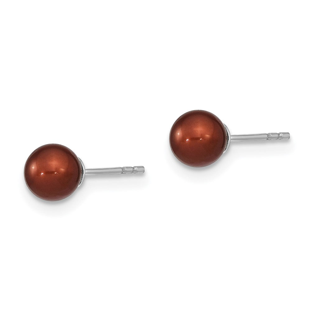 Sterling Silver Rh-plated 5-6mm Brown FW Cultured Round Pearl Stud Earring