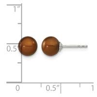 Sterling Silver Rh-plated 6-7mm Brown FW Cultured Round Pearl Stud Earring