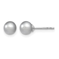 SSilver Rhodium-plated 5-6mm Grey FW Cultured Round Pearl Stud Earrings