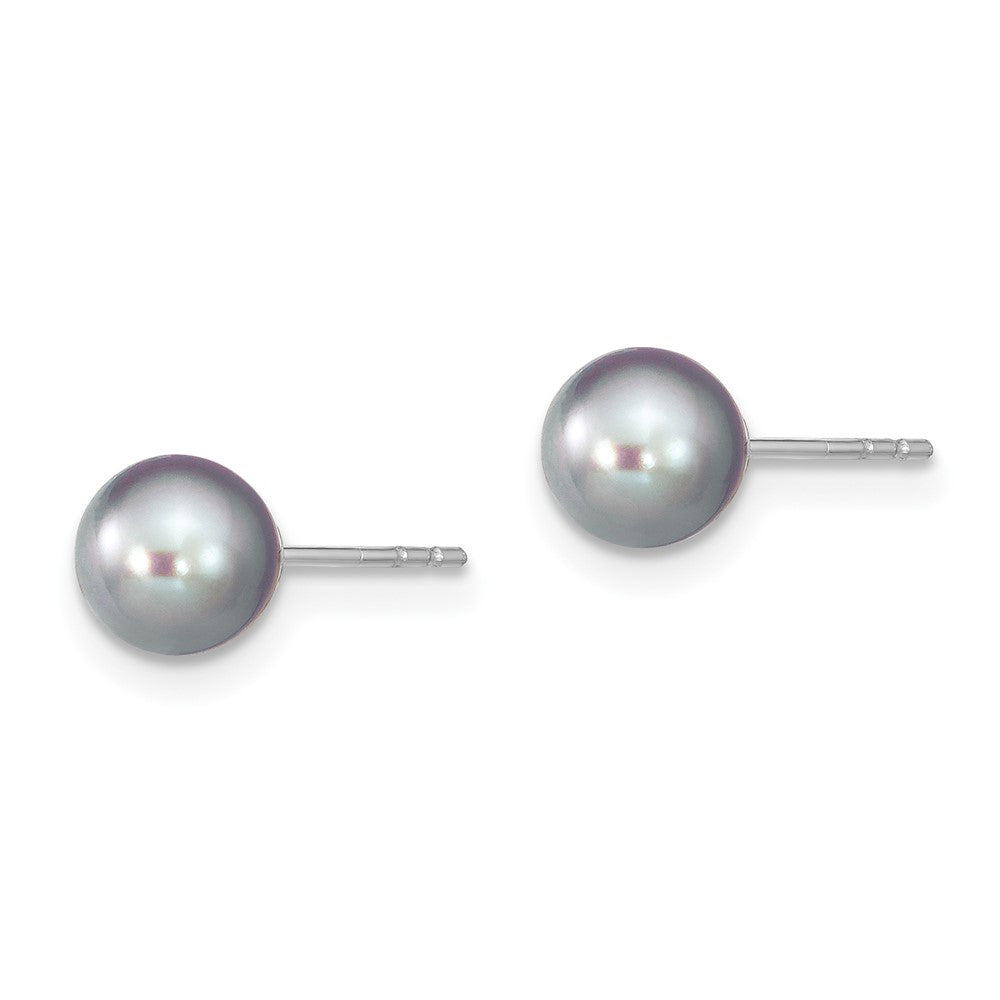 Sterling Silver RH 6-7mm Grey FW Cultured Round Pearl Stud Earrings