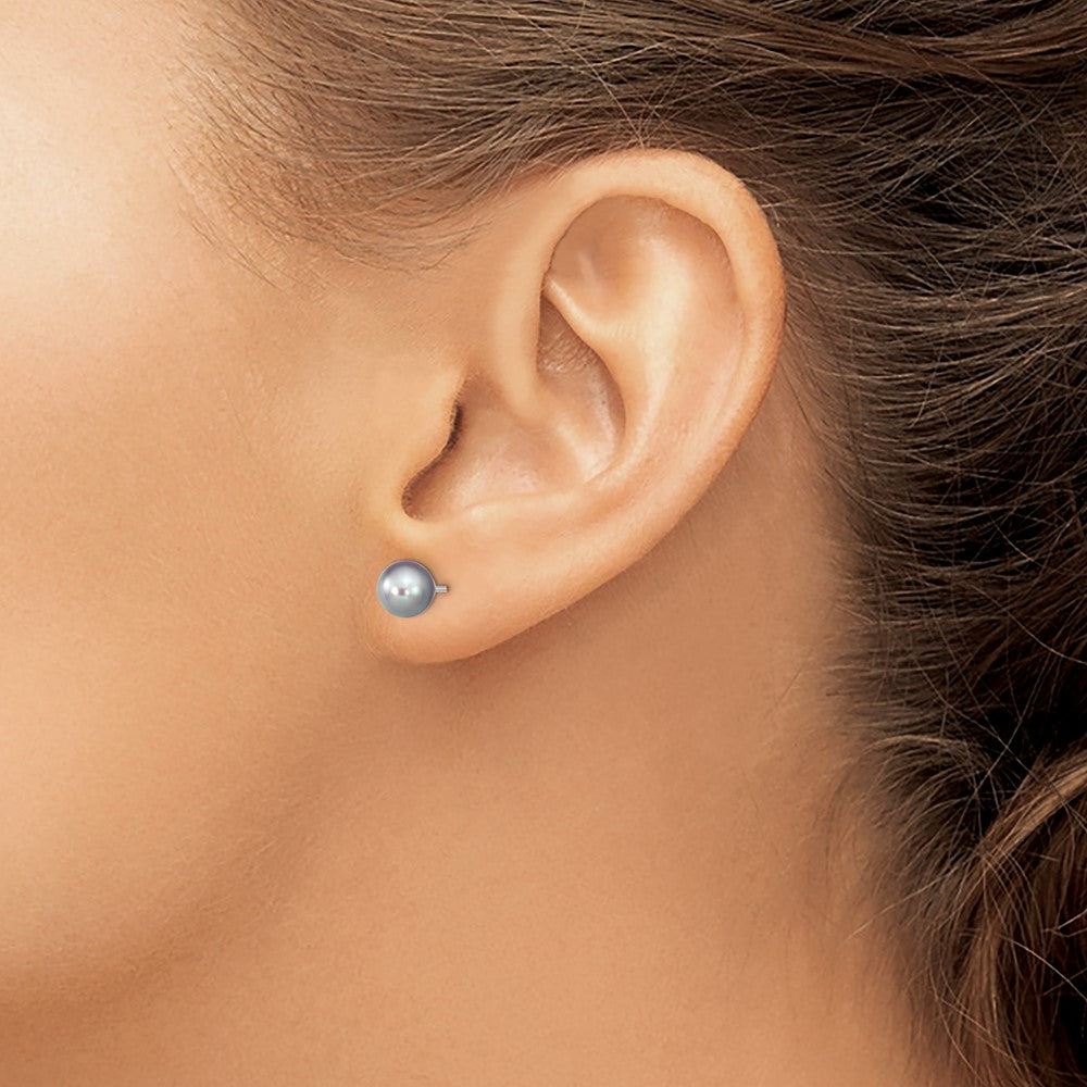 Sterling Silver RH 6-7mm Grey FW Cultured Round Pearl Stud Earrings
