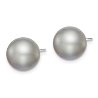 Sterling Silver Rh-plated 10-11mm Grey FW Cultured Round Pearl Stud Earring