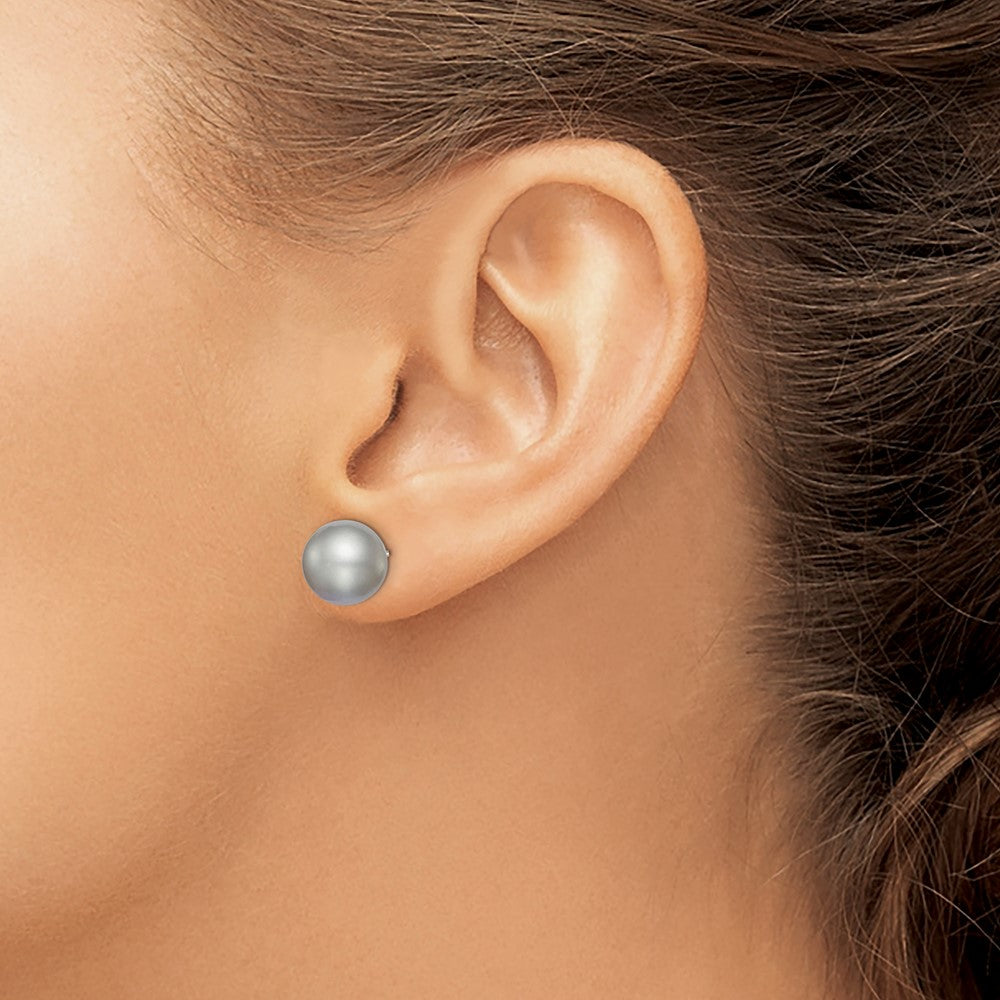 Sterling Silver Rh-plated 10-11mm Grey FW Cultured Round Pearl Stud Earring