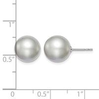 Sterling Silver Rh-plated 10-11mm Grey FW Cultured Round Pearl Stud Earring