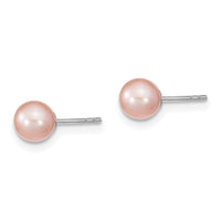 Sterling Silver RH 5-6mm Pink FW Cultured Round Pearl Stud Earrings