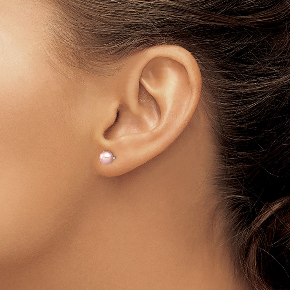 Sterling Silver Rh-plated 5-6mm Purple FW Cultured Round Pearl Stud Earring