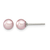 Sterling Silver Rh-plated 5-6mm Purple FW Cultured Round Pearl Stud Earring