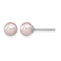 Sterling Silver Rh-plated 6-7mm Purple FW Cultured Round Pearl Stud Earring